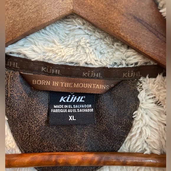 KÜHL Flight Vest Italian Fleece Stowable Hood Full Zip Cream Tan Brown Warm Cozy - Picture 6 of 16